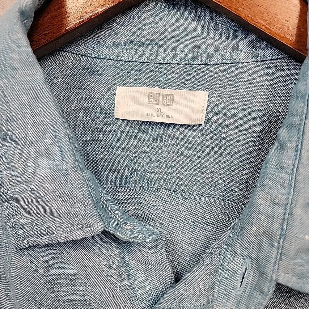UNIQLO‎ Light Blue 100% Linen Long Sleeve Button Up Shirt Men's Size XL